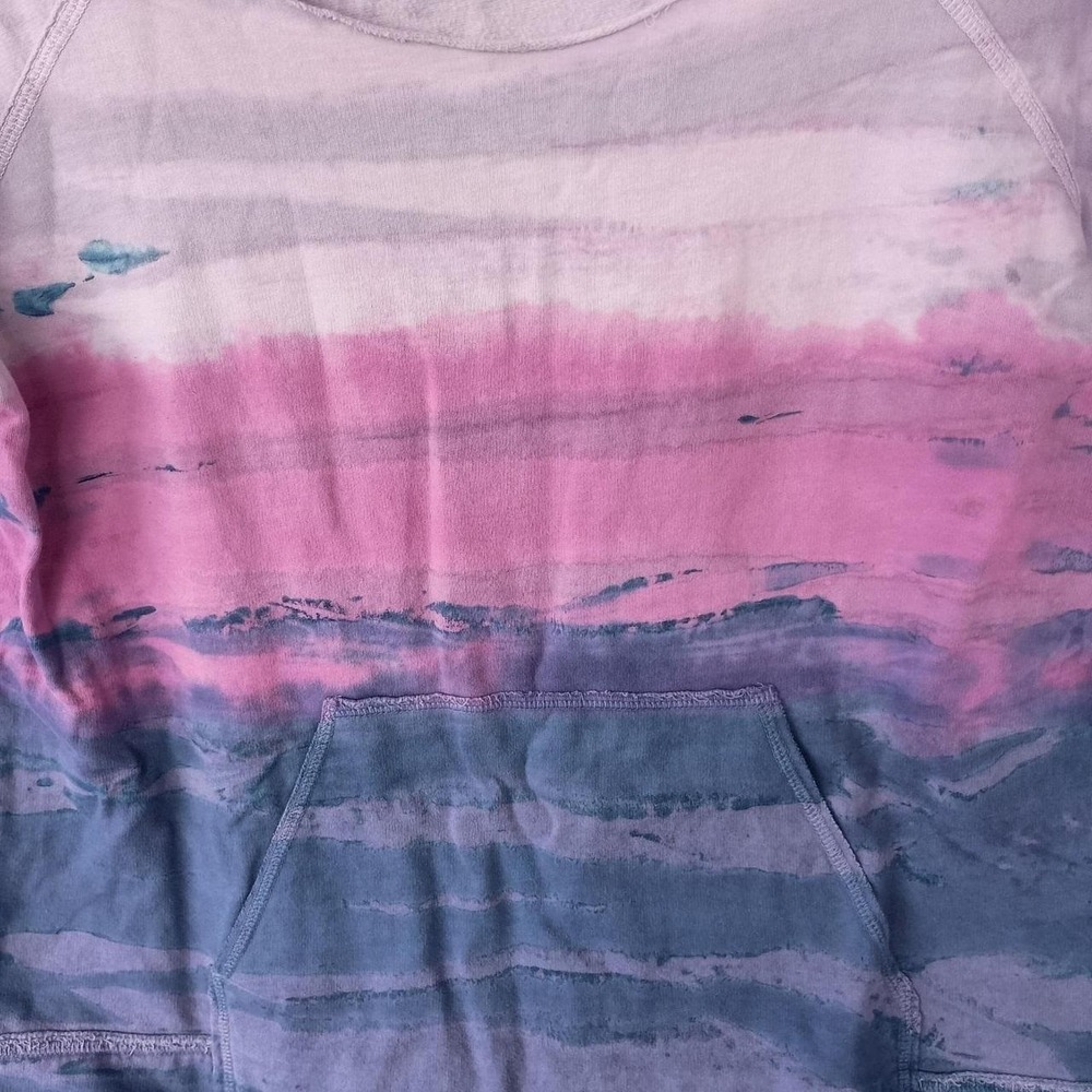 Hard Tail Forever Hand Dyed Ombre Kangaroo Pocket Short Sleeve Sweatshirt Top L - Picture 4 of 8